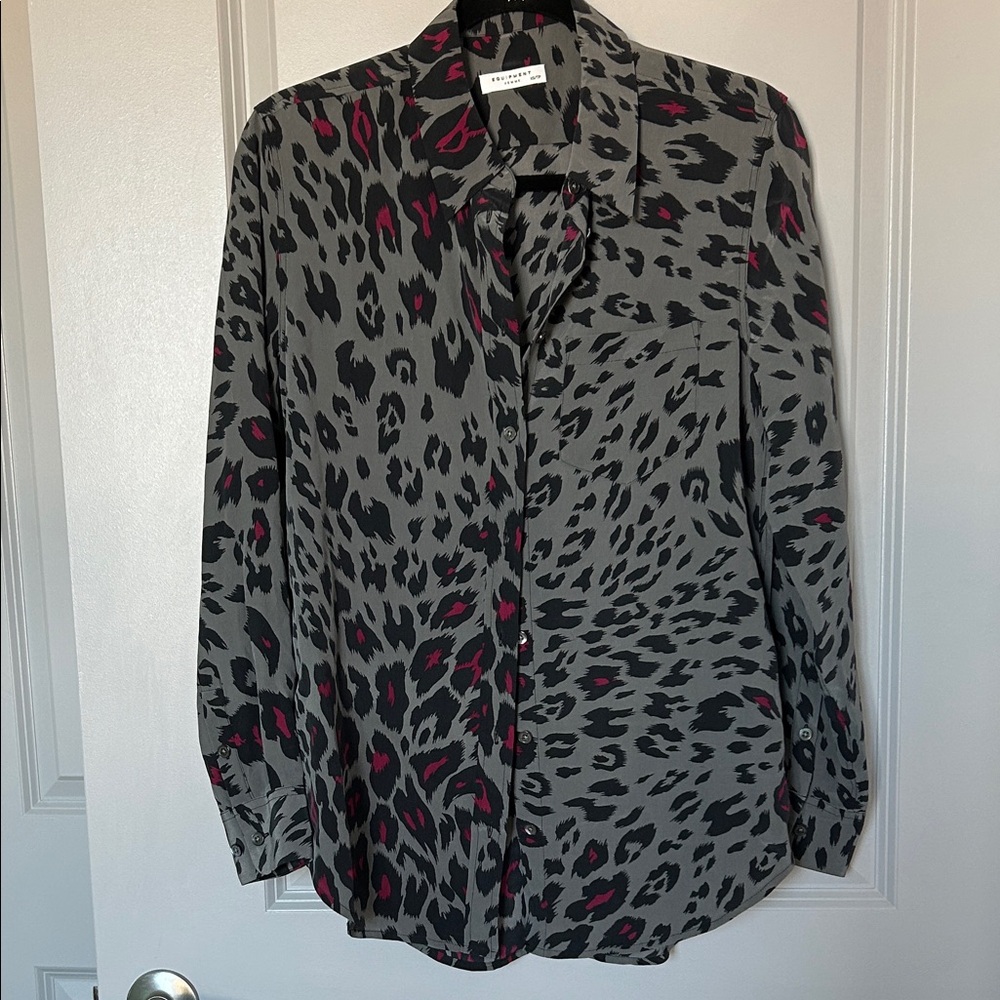 Equipment Gray and Pink Animal Print Button Down Shirt